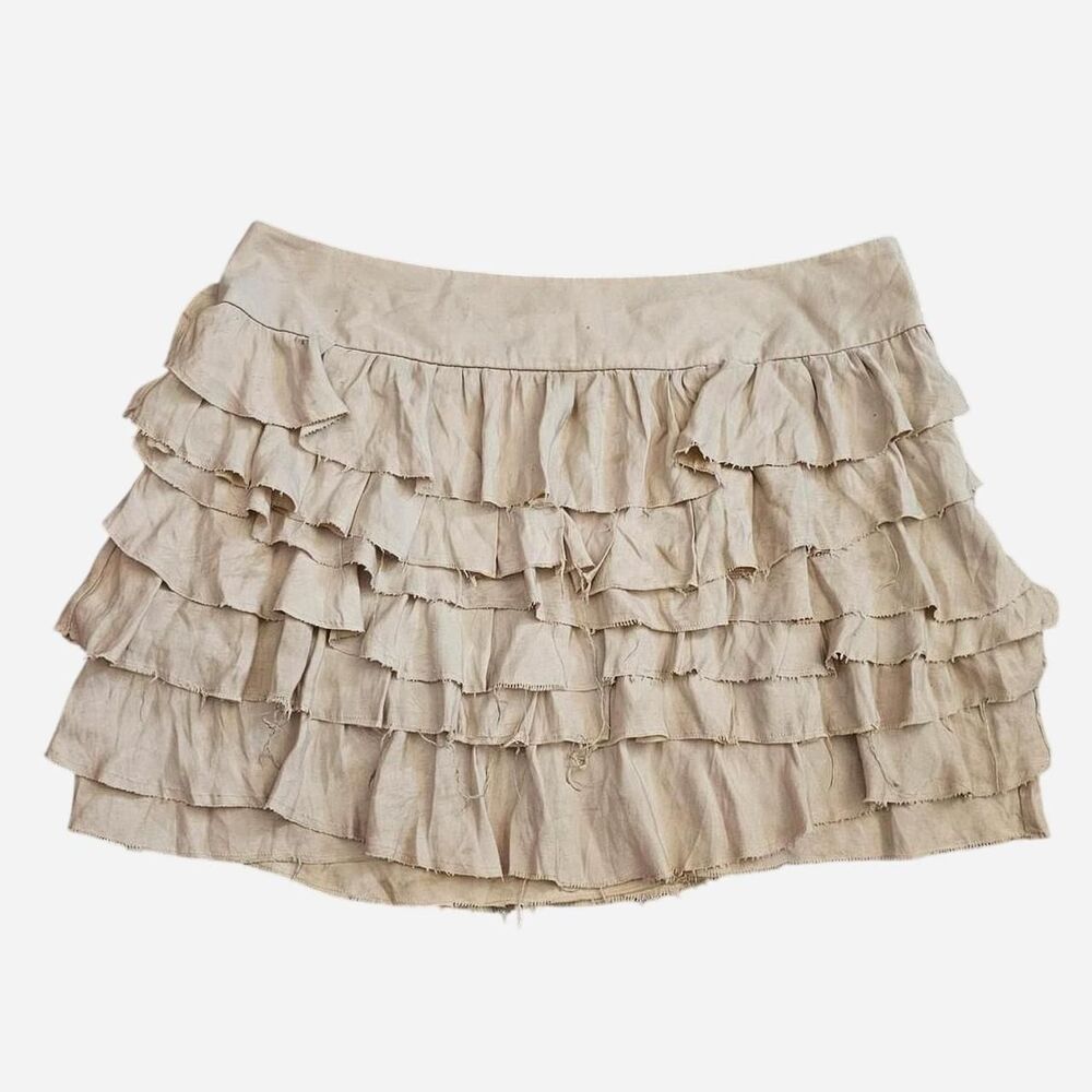 express cream y2k 2000s ruffle tiered silky mini skirt